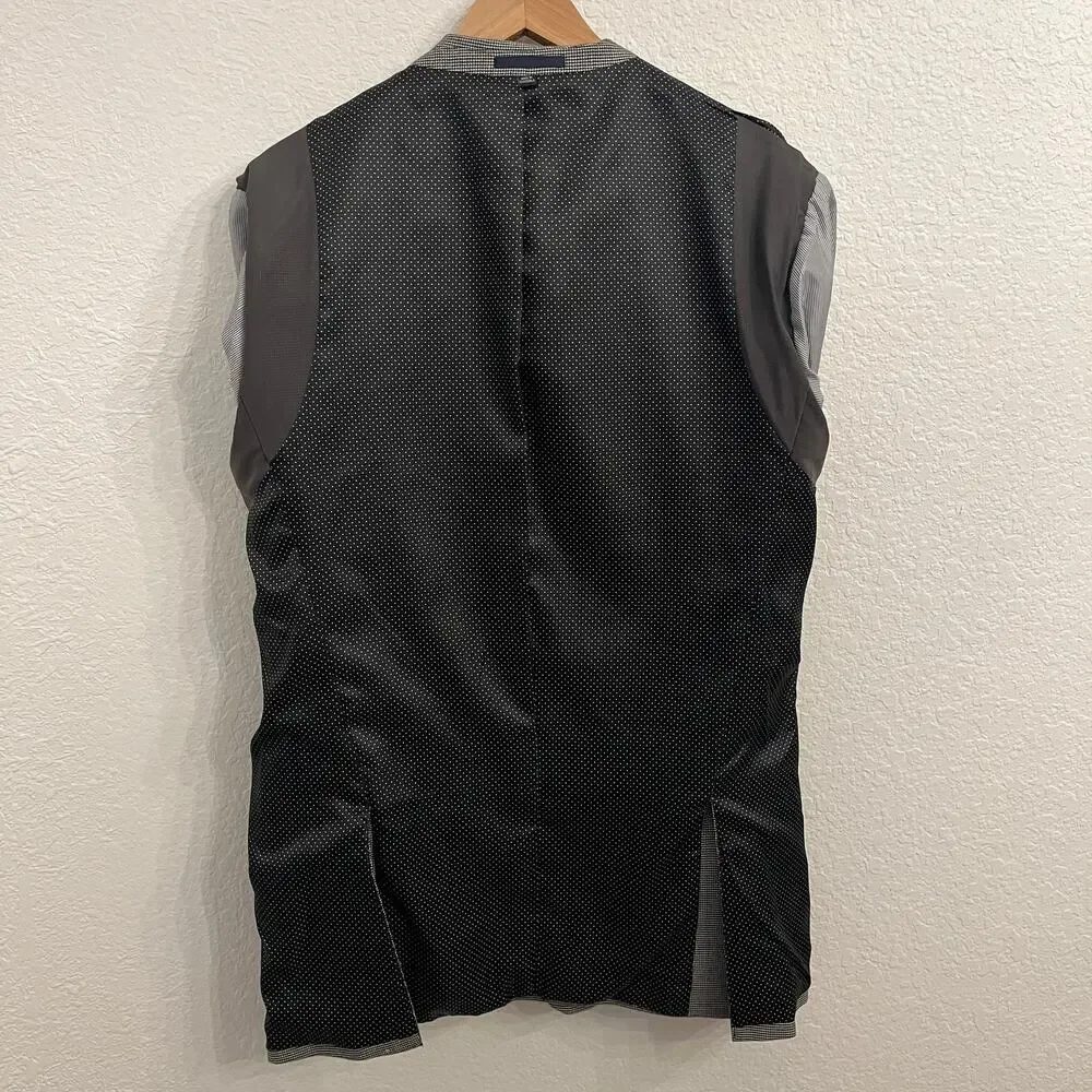 Jos A Bank Linen Cotton Houndstooth Blazer‎ 40L Tailored Fit Elbow Patches Black